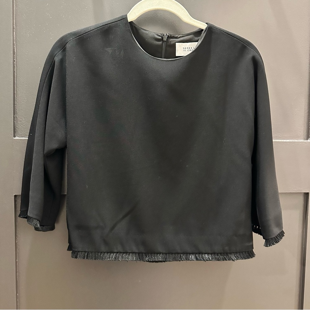 10 Crosby Derek Lam Top with 3/4 sleeve and fringe trim detail